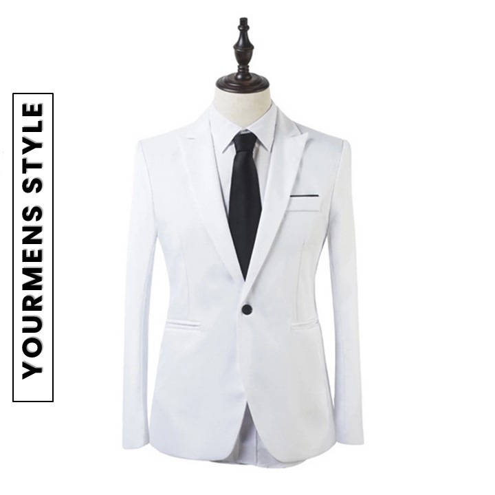 Blazer Slimfit Korea Pria White List Full Furing Kancing 1 Bahan High Twist Original Nikayu