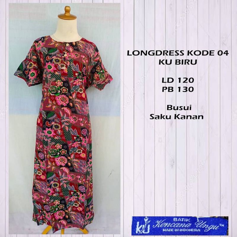 0COD Daster Panjang LENGAN PENDEK Kode LD 04 KUB Batik Kencana Ungu Asli Original Label Biru Baju Sa