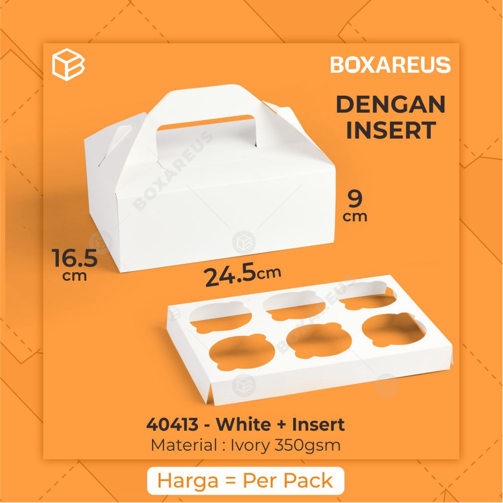 Kotak Cup Cake, Cake Box, Mini Cake, Gable Kemasan Packaging Hampers | 40413 DENGAN INSERT (10pc)