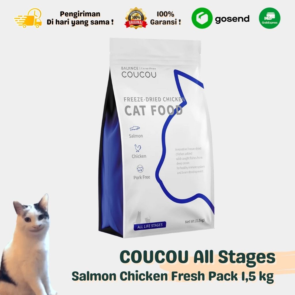 Makanan Kucing COUCOU Tinggi Protein All Stages SALMON CHICKEN Freshpack 1.5 Kg