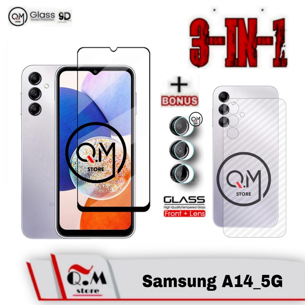 PROMO 3 IN1 Tempered Glass 9D Samsung A14 5G / Samsung A14 4G Anti Gores Pelindung Layar Handphone Aksesoris