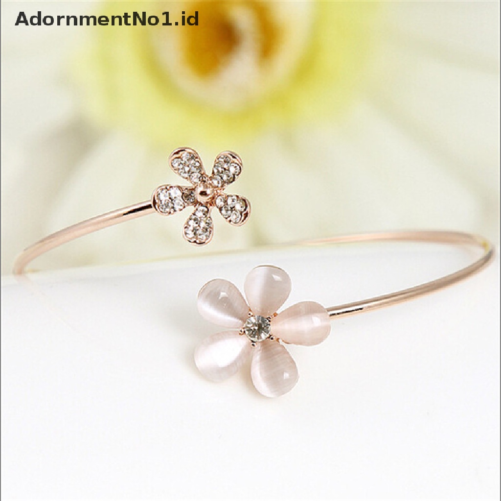 [AdornmentNo1] Fashion Wanita Bunga Kristal Lapis Emas Cuff Gelang Bangle Charm Perhiasan Hadiah [ID]