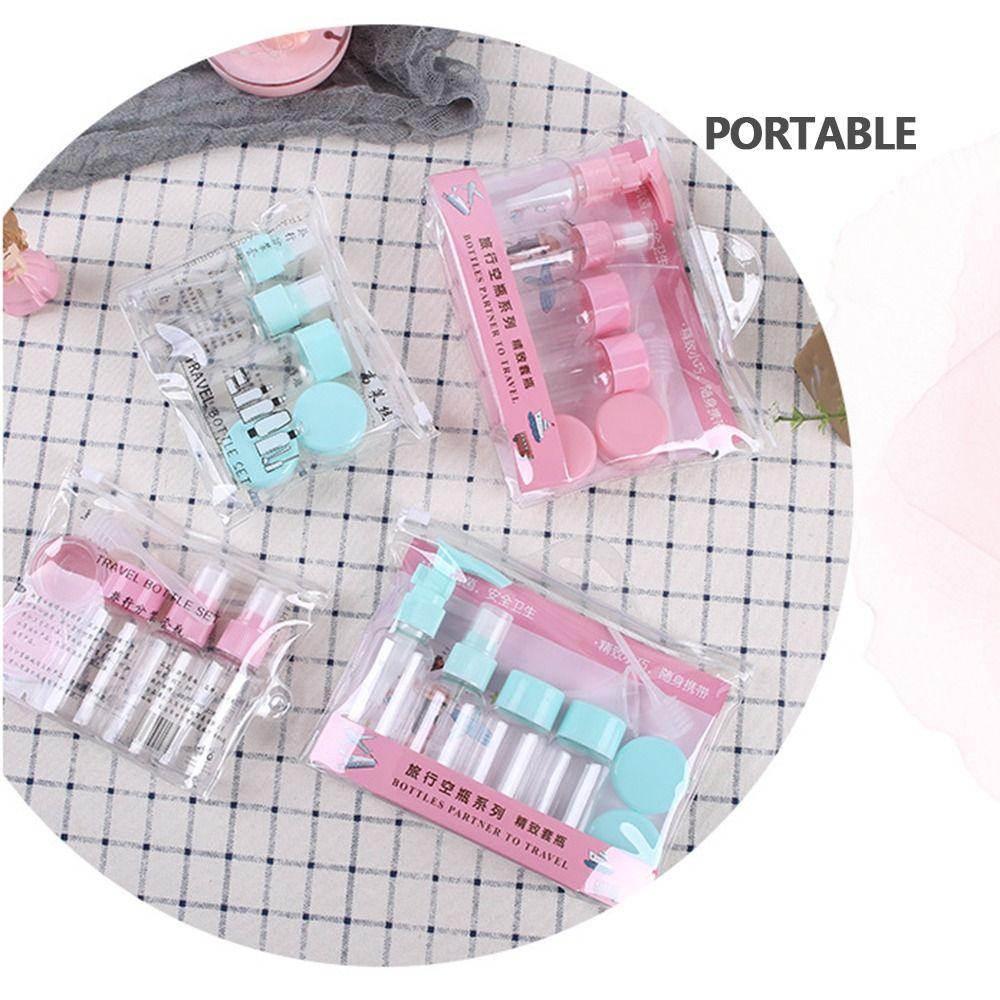Rebuy Wadah Kosmetik Set Plastik Transparan Travel Aksesoris Wajah Cream Pot Shampoo Botol Kosong Isi Ulang Botol Alat Mandi
