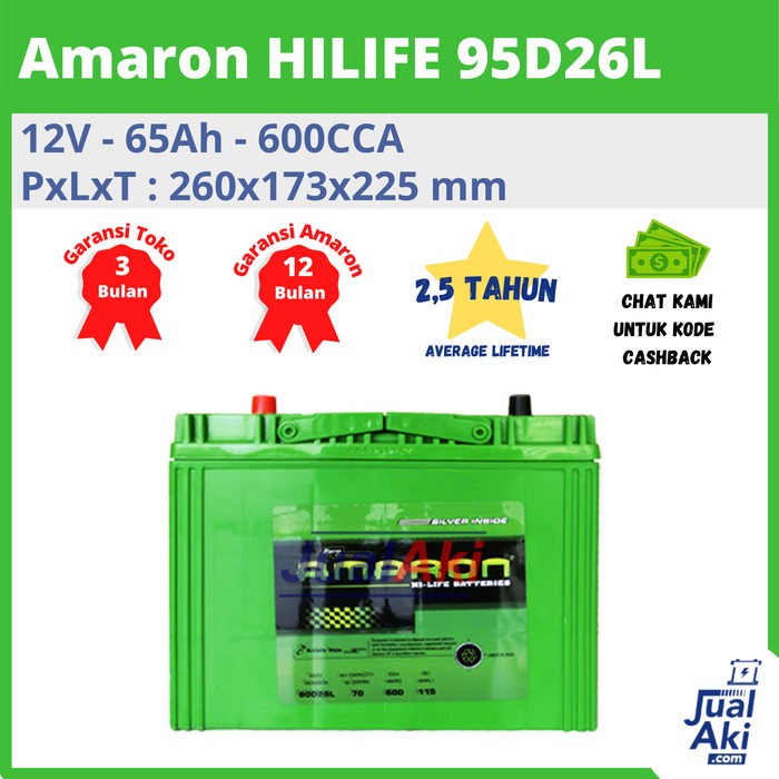 Jual Aki Mobil Amaron HiLife 95D26L 12V 65Ah + Jasa Pemasangan | Shopee