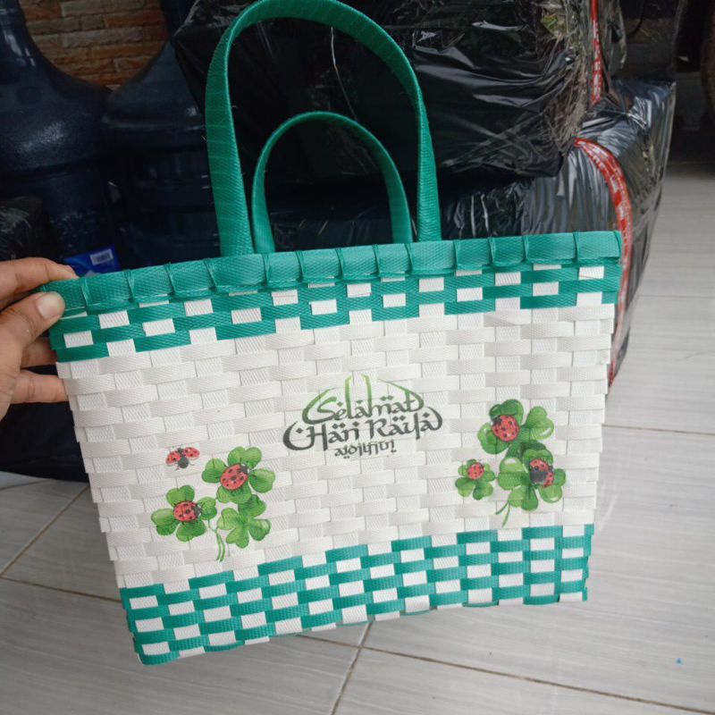 tas anyaman motif decopage L  / tas hajatan / parcel lebaran