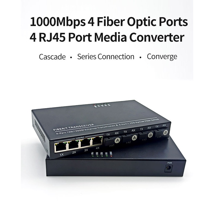 Media Converter 4 Port FO Optic Fiber 4FO-4LAN 4FIBER 4ETH Ethernet LAN Switch Fiber Optic Konverter Fiber Optik 4 SC 4 LAN 4F4E 4O4E