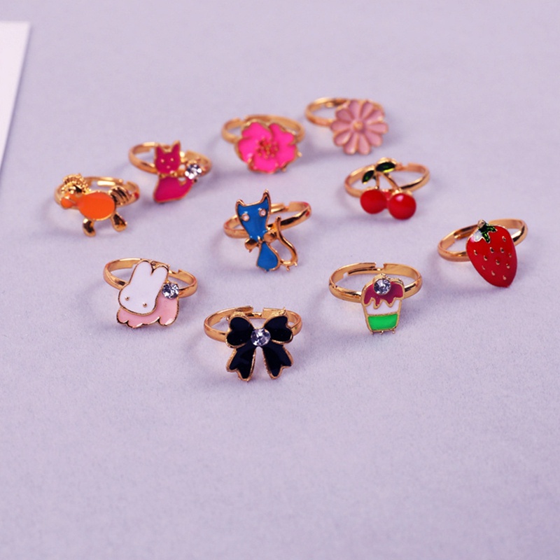 36pcs/box Cincin Anak Kartun Lucu Korea Hewan Bunga Adjustable Anak Perempuan Jari Rings Anak Kawaii Manis Hadiah