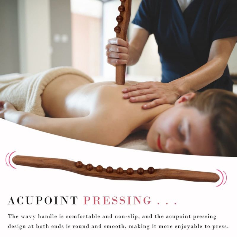 Tongkat Gua Sha Massage Stick 10 Manik-Manik Bahan Kayu Untuk Terapi Leher Bahu Punggung