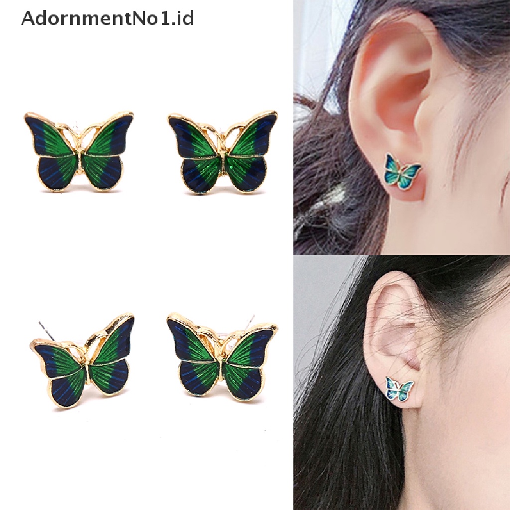 [AdornmentNo1] Vintage Fashion Enamel Hijau Kupu-Kupu Stud Anting Telinga Tren Perhiasan Wanita [ID]