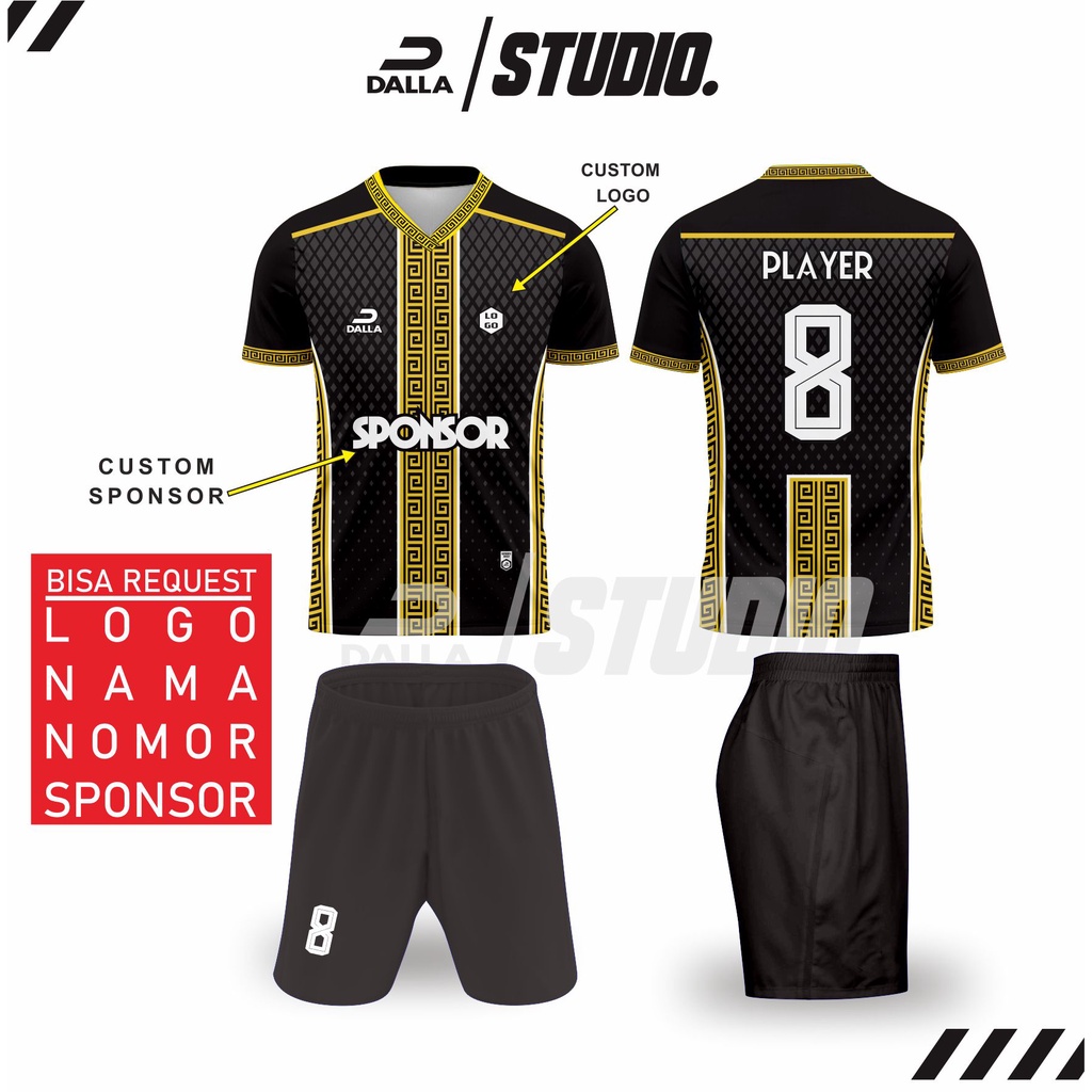 jersey full printing futsal jersey full printing sepakbola desain emas hitam mewah