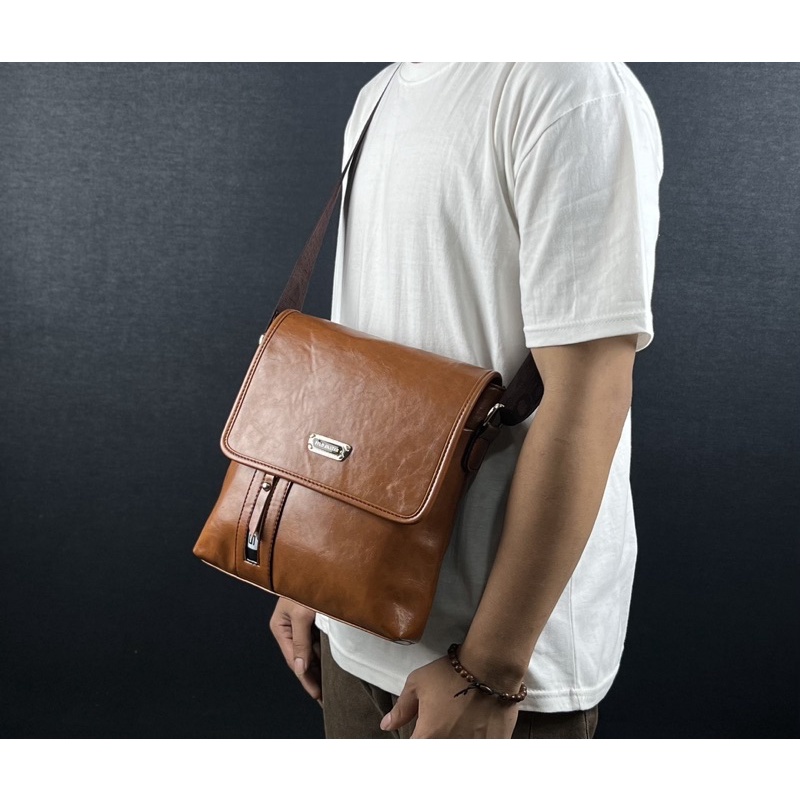 Tas Selempang Pria Original Polo Amstar Bahan Kulit PU Leather Terbaru Real Picture