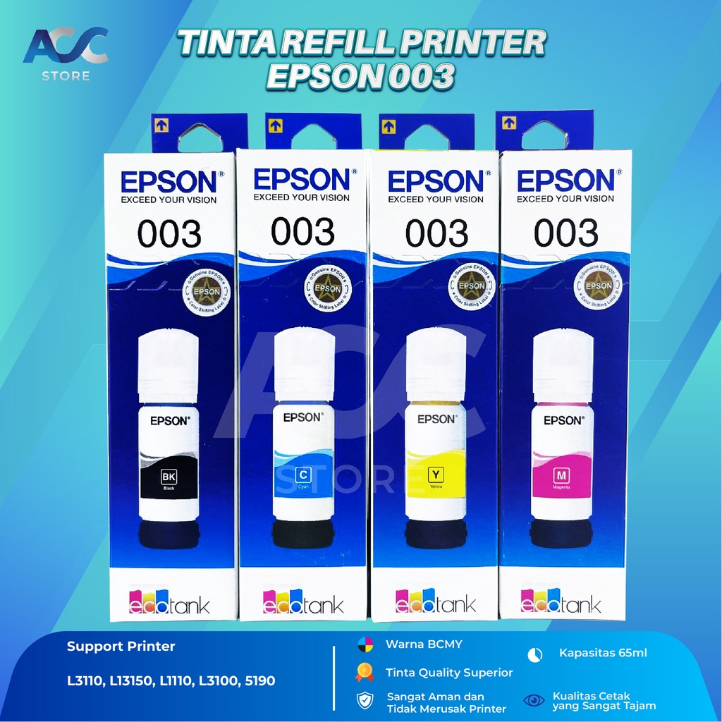 1 SET 4 PCS Tinta Epson 003 Compatible Isi Ulang Printer L1110 L3110 L3150 L5190 L3101