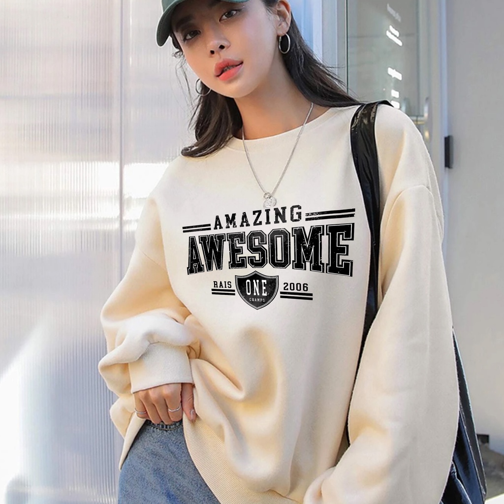 Sweater Oversize Awesome - Korean Style Sweatshirt Wanita Dan Pria