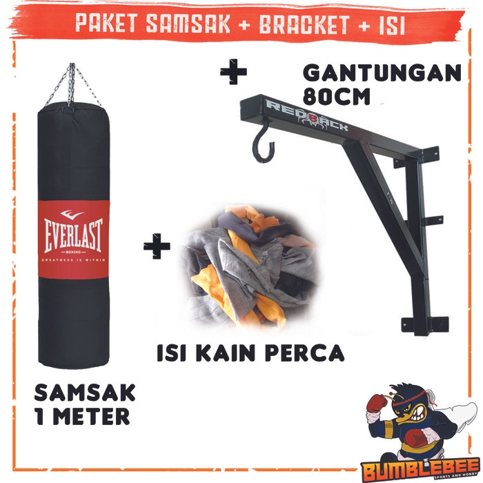 Sam Paket Lengkap Samsak Tinju 1 Meter Plus Isi Perca Plus Gantungan 80Cm