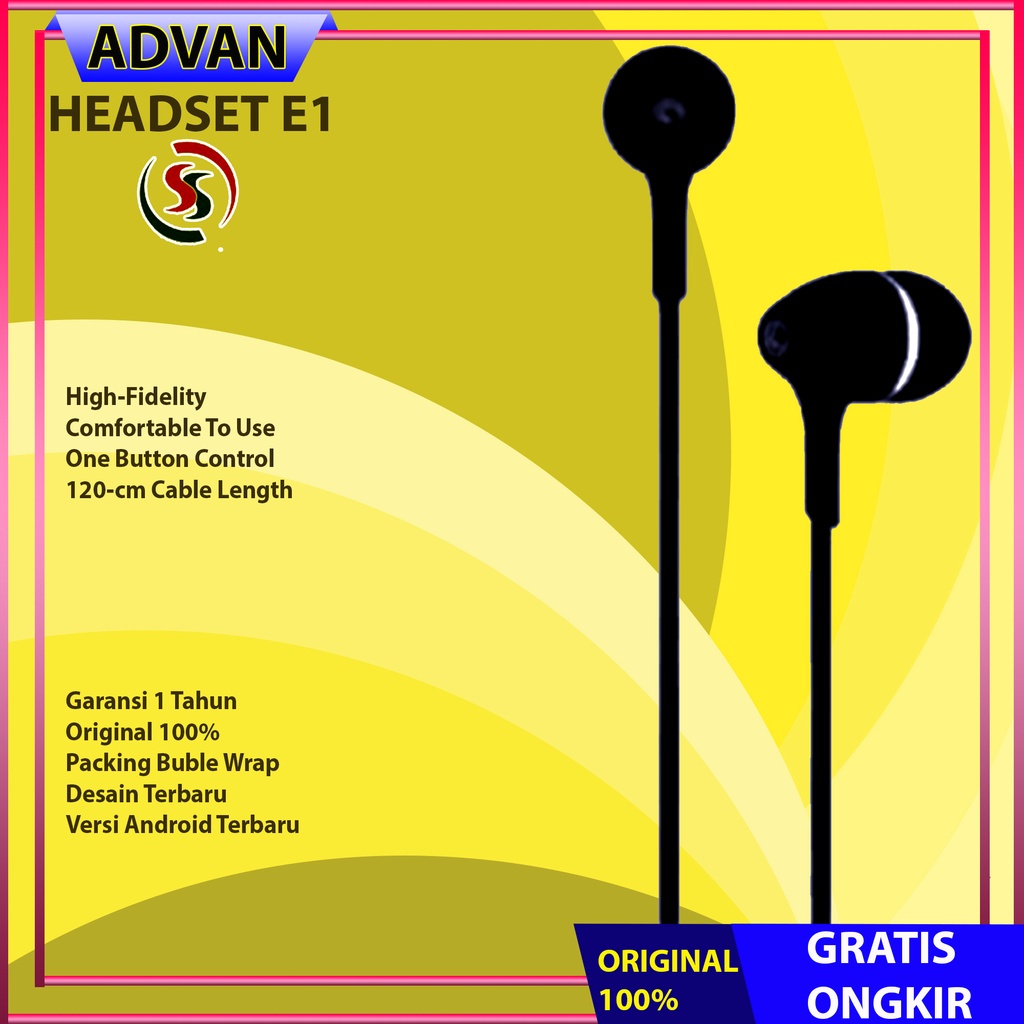 Advan StartGo In-Ear Earphone Headset E1 Super Bass - Black