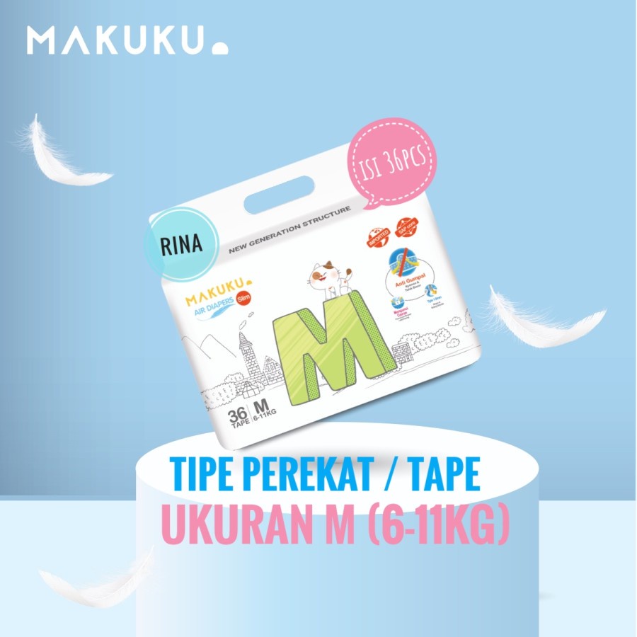 Makuku Air Diapers M Popok Perekat Tape Ukuran M