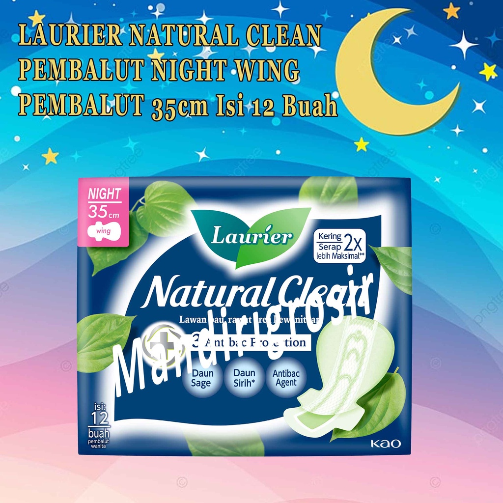 Pembalut Night Wing* Laurier Natural Clean* Pembalut 35cm isi 12pcs