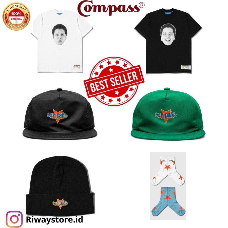 [ORIGINAL] Sepatu Compass x Boy Pablo Apparel (Tshirt Black & White/Beanie/Hat Black, Hat Green/Kaos