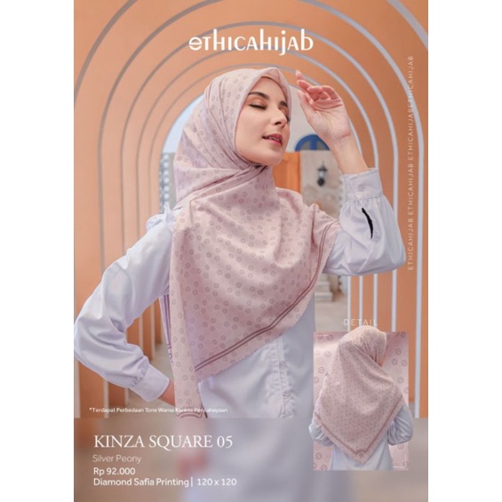 Ethica Hijab Kerudung Kinza Square 05 (Lavender Fog, Phatom Green, Silver Peony, Slight Grey, Coconut Milk)