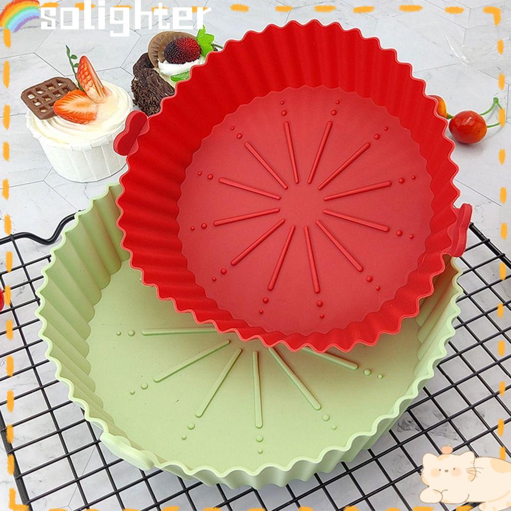 Solighter Bulat Silikon Panci Grill Pot Tray Reusable Pizza Plate AirFryer Aksesoris Baking Basket