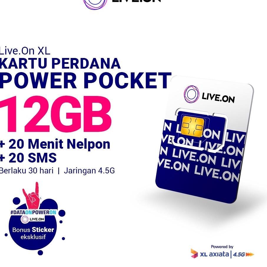 12.12 Fasion sale Live.On XL Kartu Perdana Power Pocket 12GB (30 hari) 4.5G + 20 Menit Nelpon + 20 S