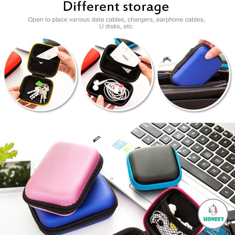 Tas Penyimpanan Earphone / Kabel USB / Headphone / Memory Card Mini Portable Dengan Resleting