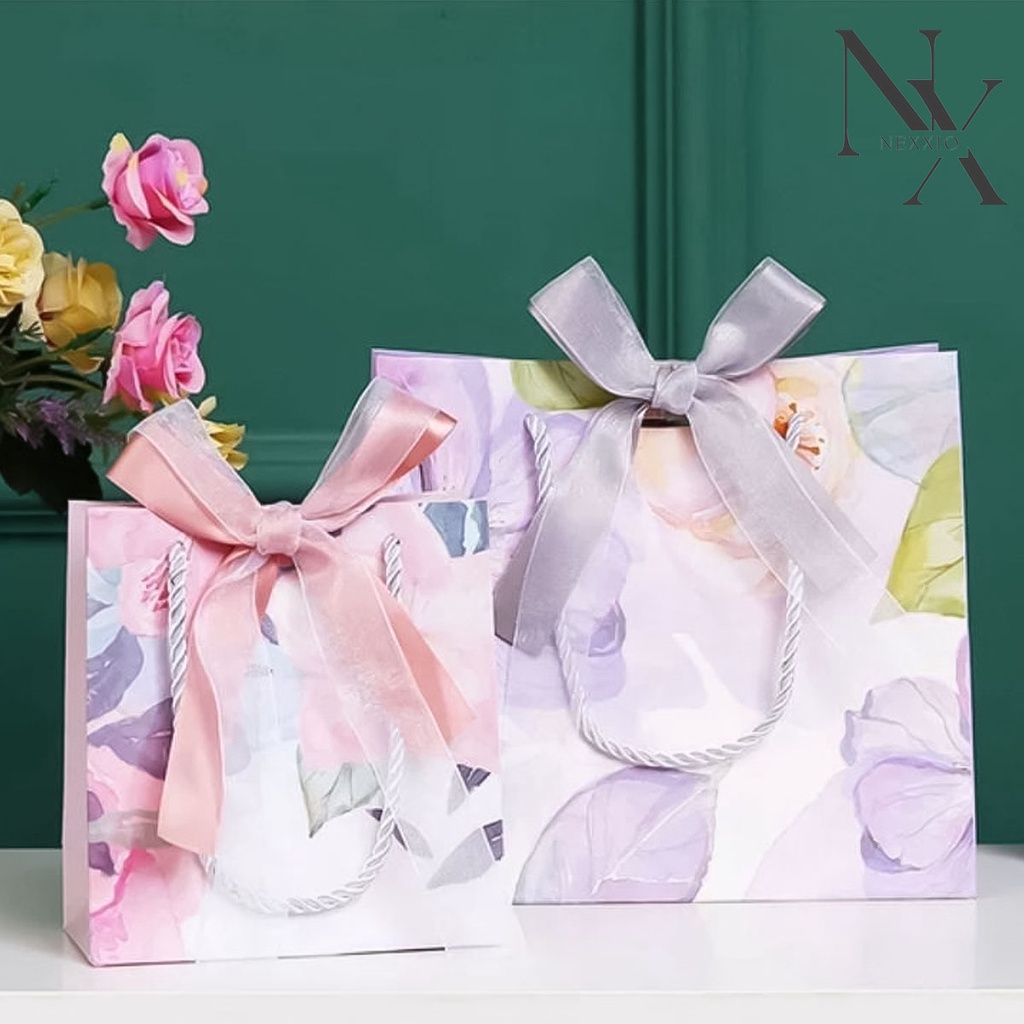 NEXXIO Paper Bag Mewah Premium plus Pita / Paperbag Marble premium  / Paper Bag Marmer / Kado Kertas Kantong / Paper Bag Kertas Karton dengan Pita Aneka Motif