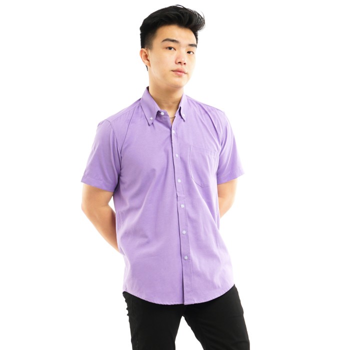 kemeja Kemeja Pria Polos Lengan Pendek UNGU LAVENDER ADA BIG SIZE JUMBO - Lavender, M(H9F5) Premium 