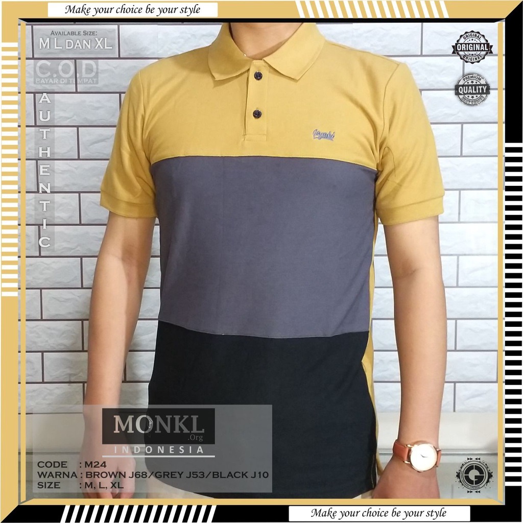 BAJU KAOS MONKL 100% ORIGINAL TSHIRT POLO KERAH GERIMIS SANGHAI WANGKI PAKAIAN OUTFIT DISTRO PRIA CO