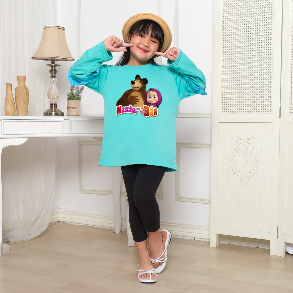 Hzl_outfit Baju Kaos Naswa Anak Cewek Kerut Lengan Panjang Mascha/ Bayar COD)