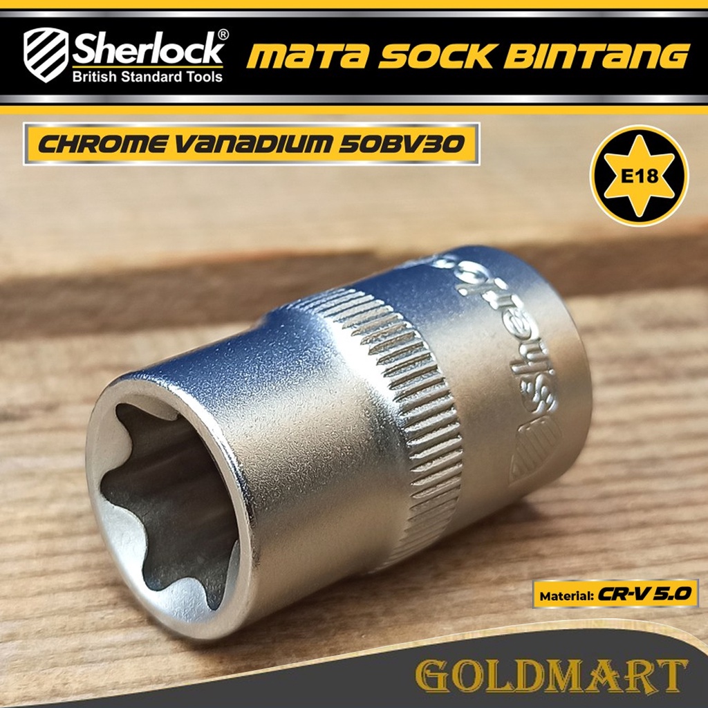 Kunci Shock Bintang Sok E18 1/2 inch Drive Star Socket Sherlock