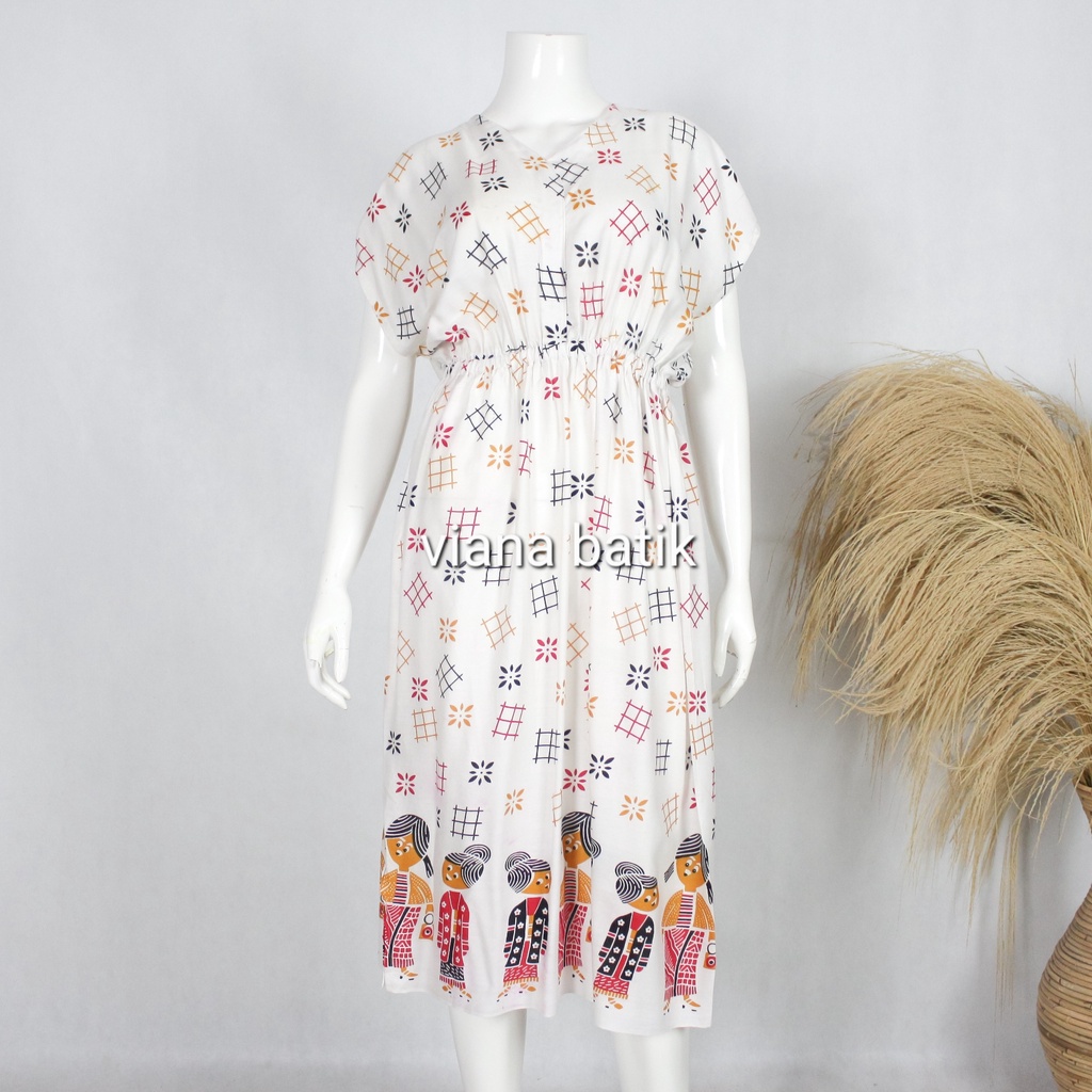 Dress Manohara / Daster Serut Pinggang Motif Print Bu Tedjo Rayon