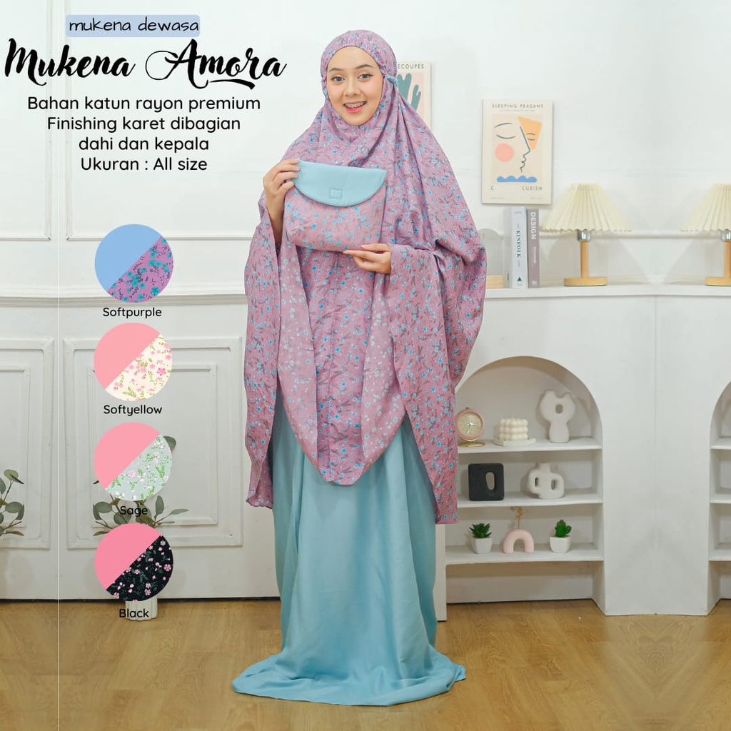 Terlariss!! Mukena Katun Dewasa Motif Bunga-MUKENA AMORA-Bahan Katun Rayon Premium-Bisa COD-Nyaman DiPakai