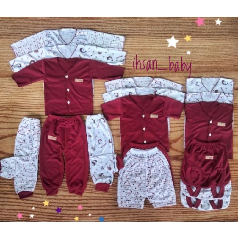 paket hemat baju bayi baru lahir seri merah maron chamcham baby 9 setel(18 pcs)
