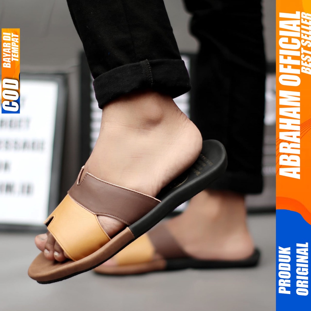 Sandal Slide Pria Kulit Asli Original Abraham COMBI