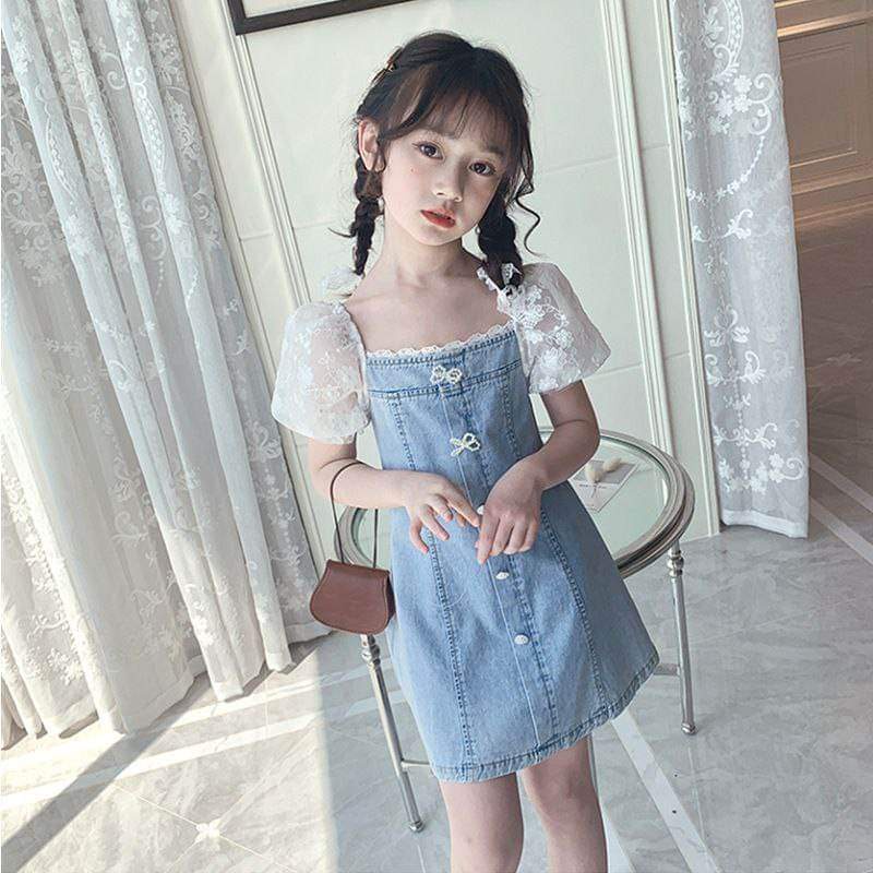 Dress Anak Perempuan Soft Jeans Ribbon Flower