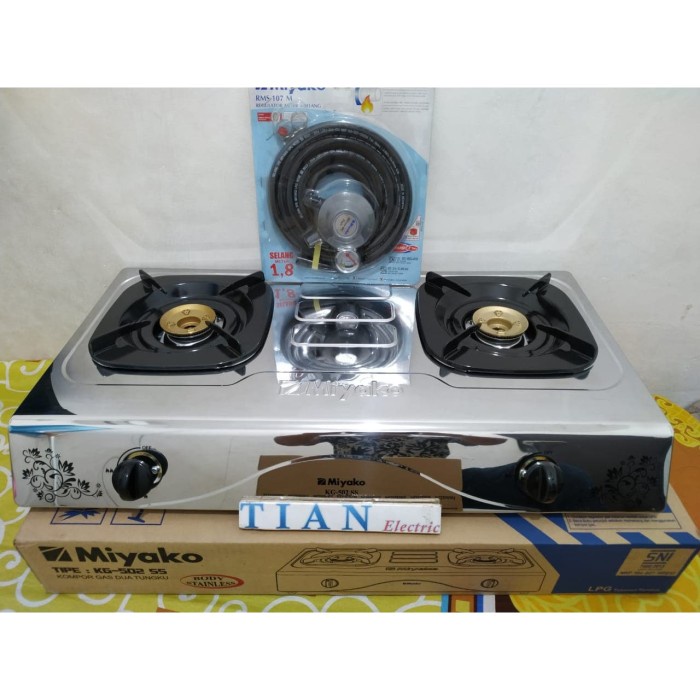 MIYAKO KG-502SS Kompor Gas 2 Tungku + (Selang & Regulator Miyako) ORIGINAL.