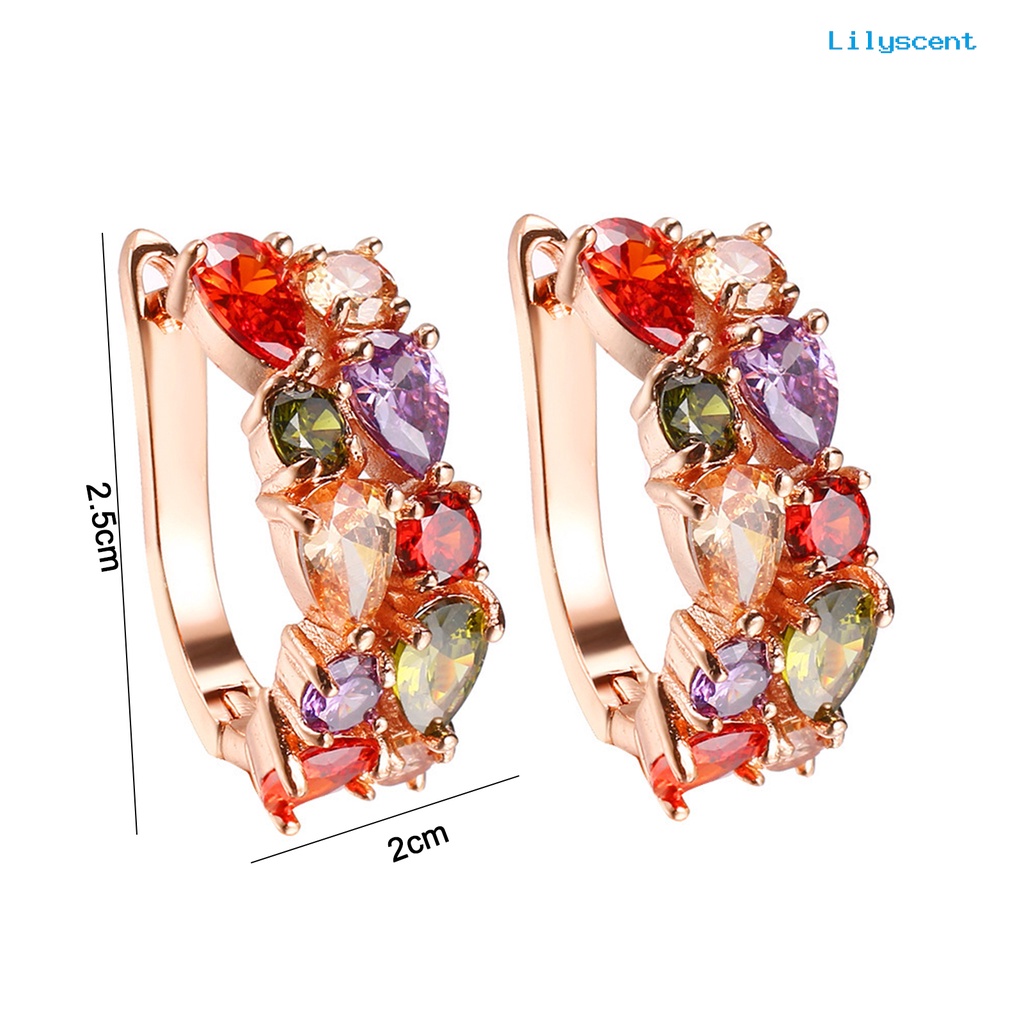 [LS] 1pasang Anting Wanita Trendi Warna-Warni Cubic Zirconia Nyaman Dipakai Aksesori Fashion Hoop Earrings Untuk Pesta