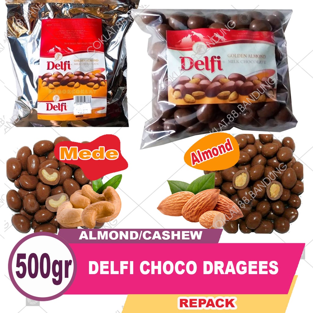 

COKLAT DELFI ALMOND 500GR, COKLAT DELFI KILOAN 500 GR MEDE METE, COKELAT DELFI DRAGEES CASHEW