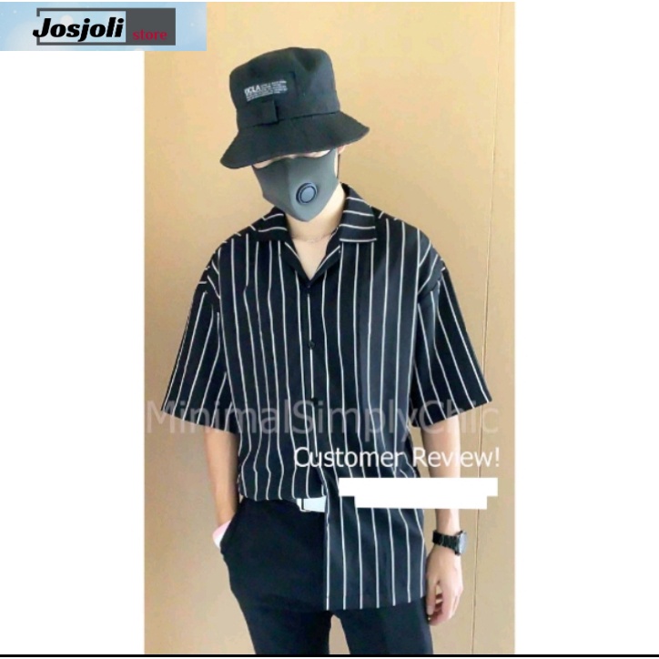 JOSJOLI_STORE/Kemeja Salur Pendek PD03/Kemeja Ala Korea Style Kekinian/M L XL/Realpict