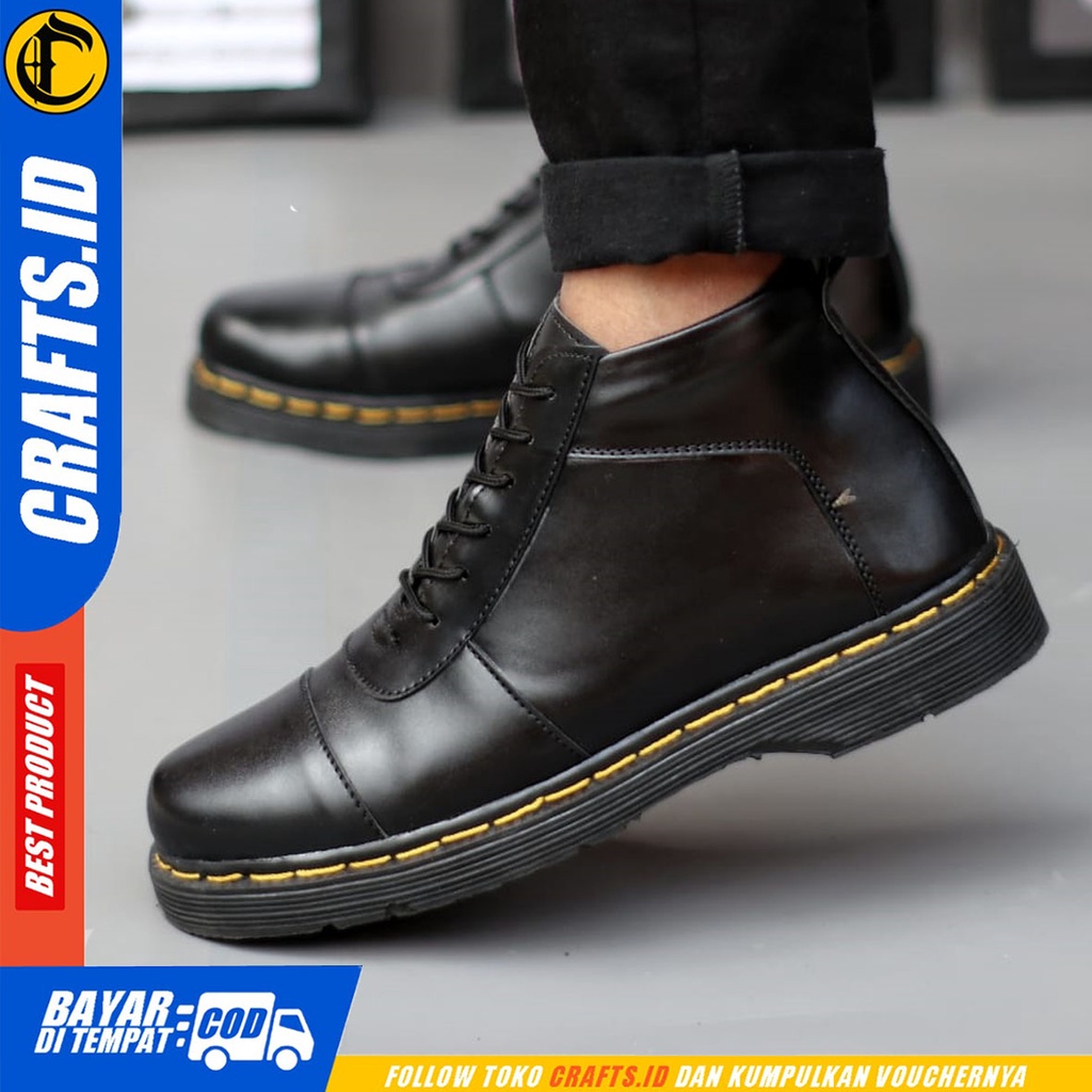 CRAFTS kazama - Sepatu Pantofel Formal Boots Docmart Kerja Pria Hitam