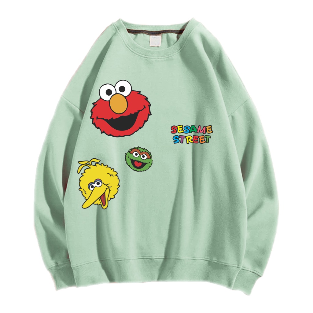 THREE SESAME STREET SWEATER SWITER CREWNECK OVERSIZE PRIA WANITA Size M-XXL ANAIRA