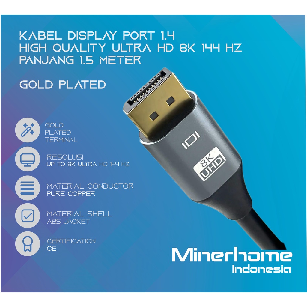 Kabel Display Port HIGH QUALITY 8K 144Hz UHD FHD Gold Plated