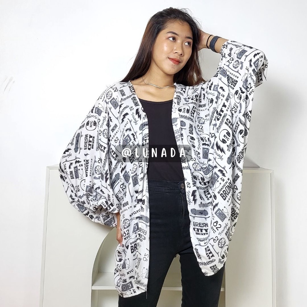 KIYOWO OUTER LENGAN BALON / Outer Oversized Motif print tangan balon Katun rayon premium