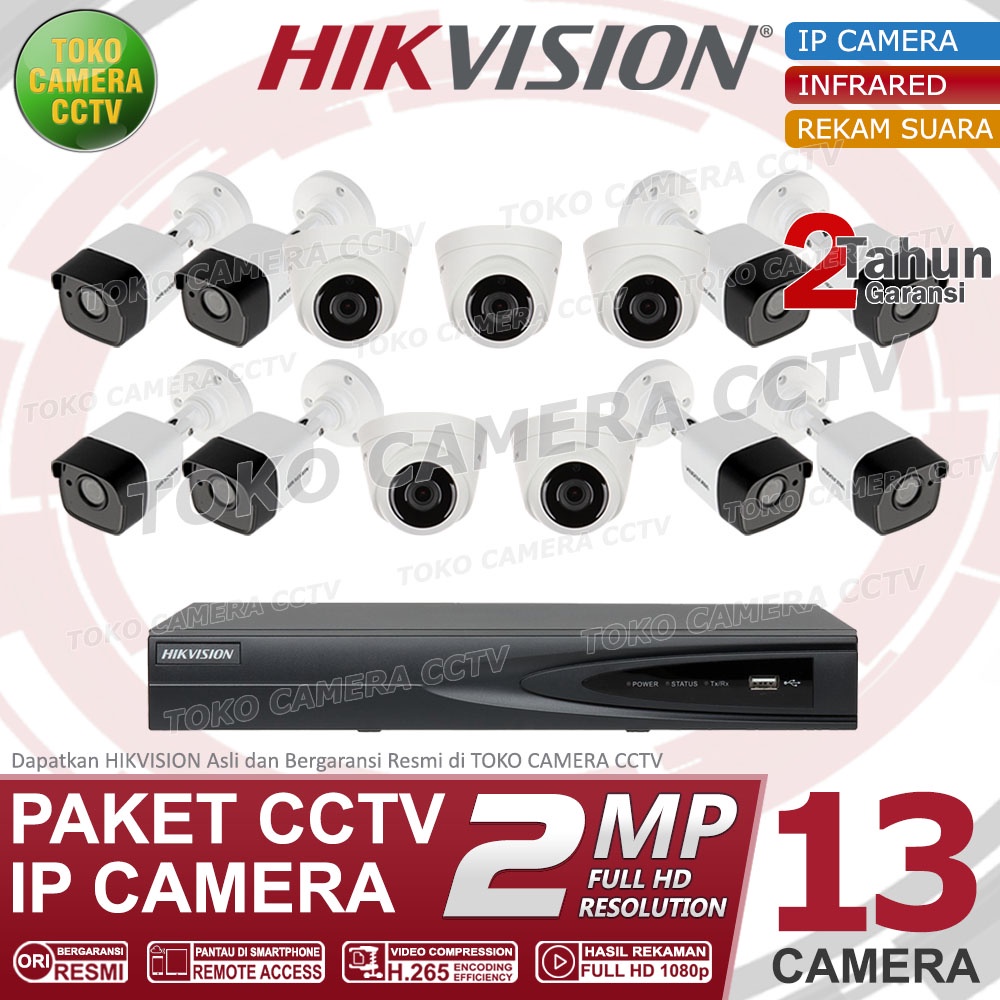 PAKET CCTV IP CAMERA HIKVISION 2MP 16 CHANNEL 13CAMERA AUDIO