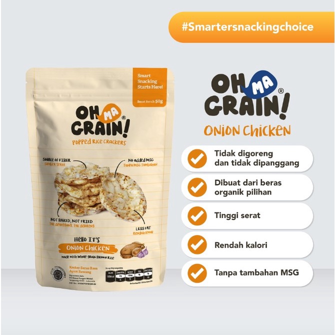 Oh Ma Grain Popped Rice Crackers Onion Chicken Ayam Bawang 50gr - Snack Sehat - Cemilan Anak