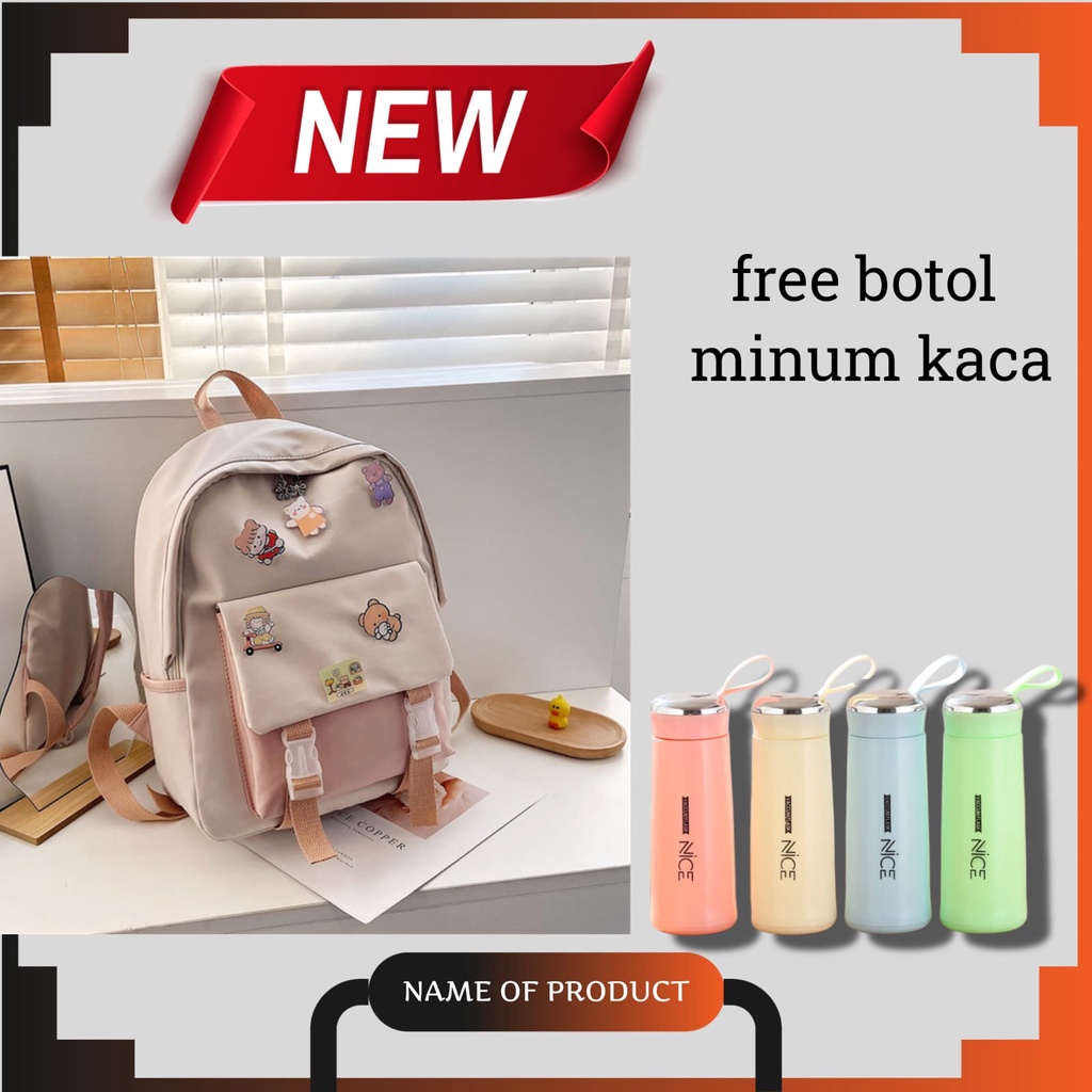 Tas Sekolah Anak Perempuan SD SMP SMA Ransel Kerja ORIGINAL Tas Sekolah Anak Laki-Laki Free Botol Minum Kaca