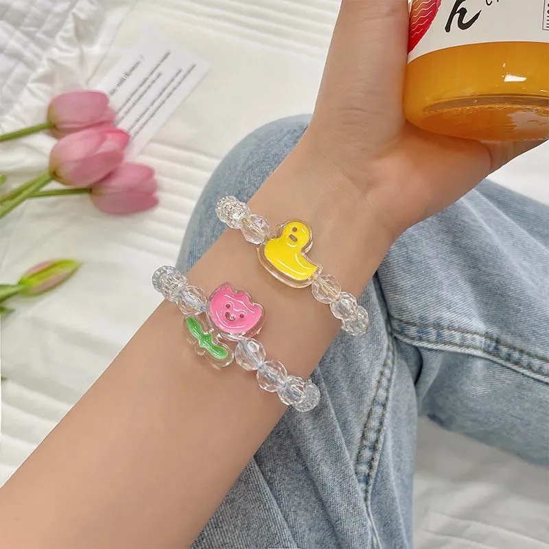 Gelang Lucu Lebah Kecil Bebek Kuning Kecil Manik-Manik Kristal Manik-Manik Karet Elastis Gelang Kepala String Bracelet