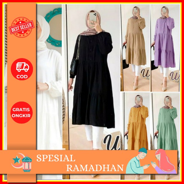 Baju Atasan Wanita Muslim Terbaru Amanda Tunik Kancing Busui Murah - Bata_Baju Terkini Pakean,Wanita