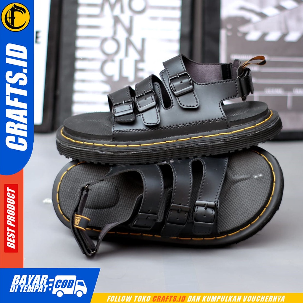 CRAFTS blanka - Sandal Sepatu Docmart Casual Sendal Slide Pria Hitam